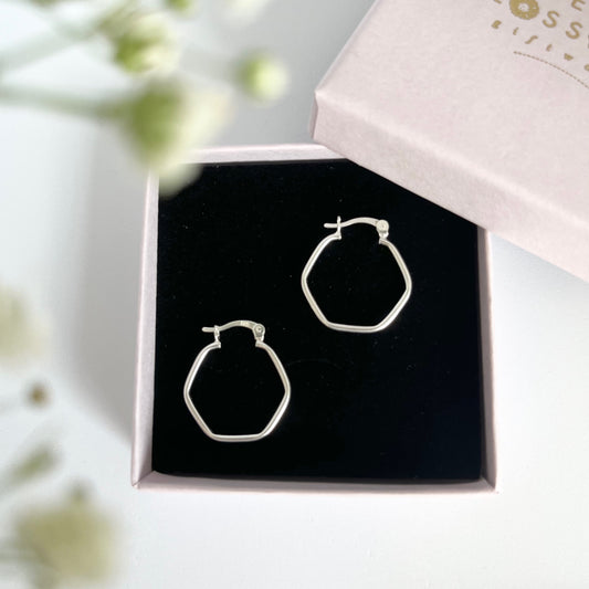 Sterling Silver Hexagon Hoops