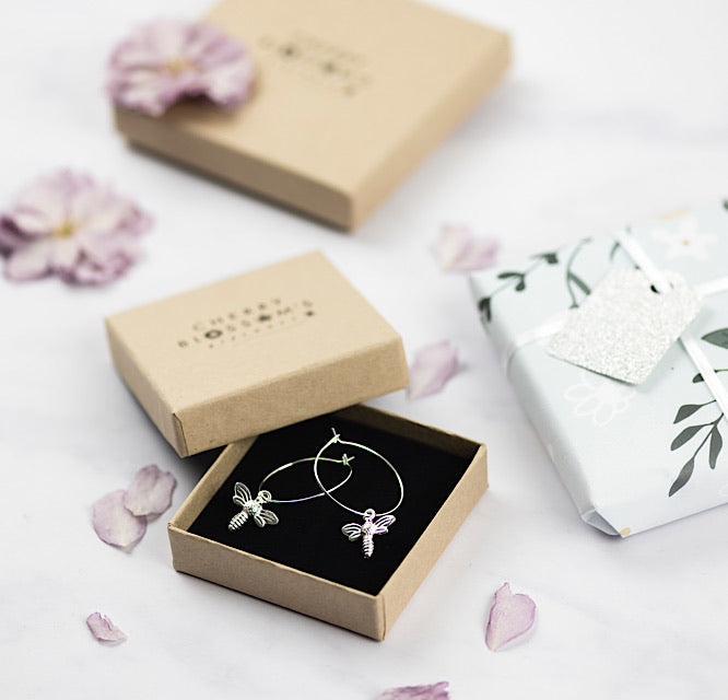 Silver Bee Hoop Earrings