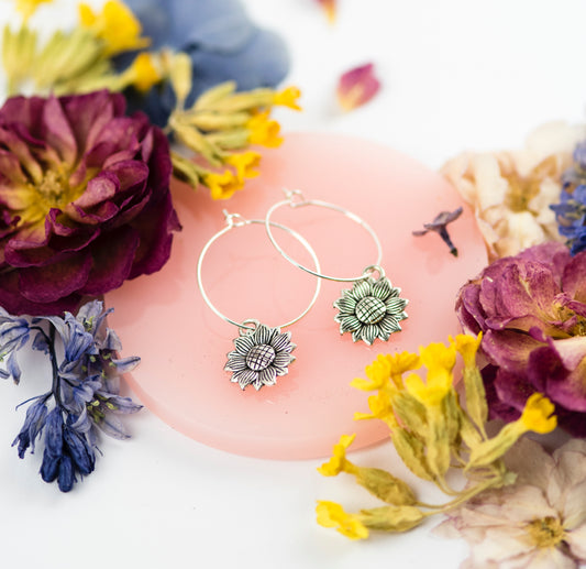 Sunflower Hoop Earrings