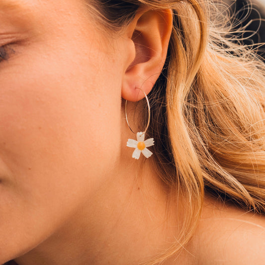 Daisy Silver Hoop Earrings
