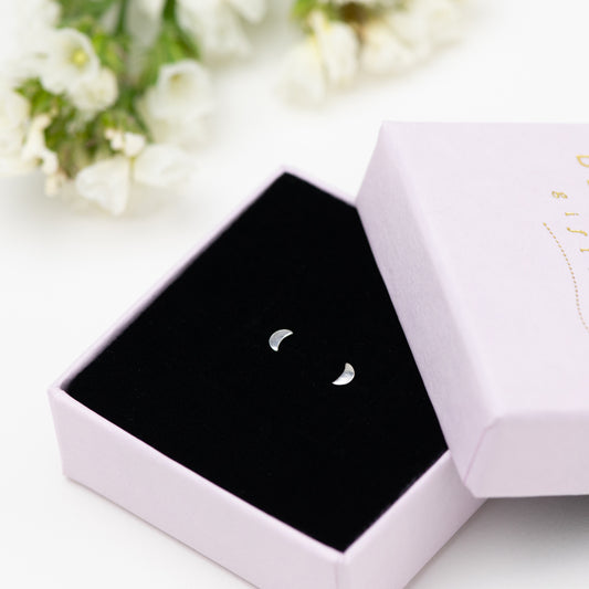 Sterling Silver Moon Stud Earrings