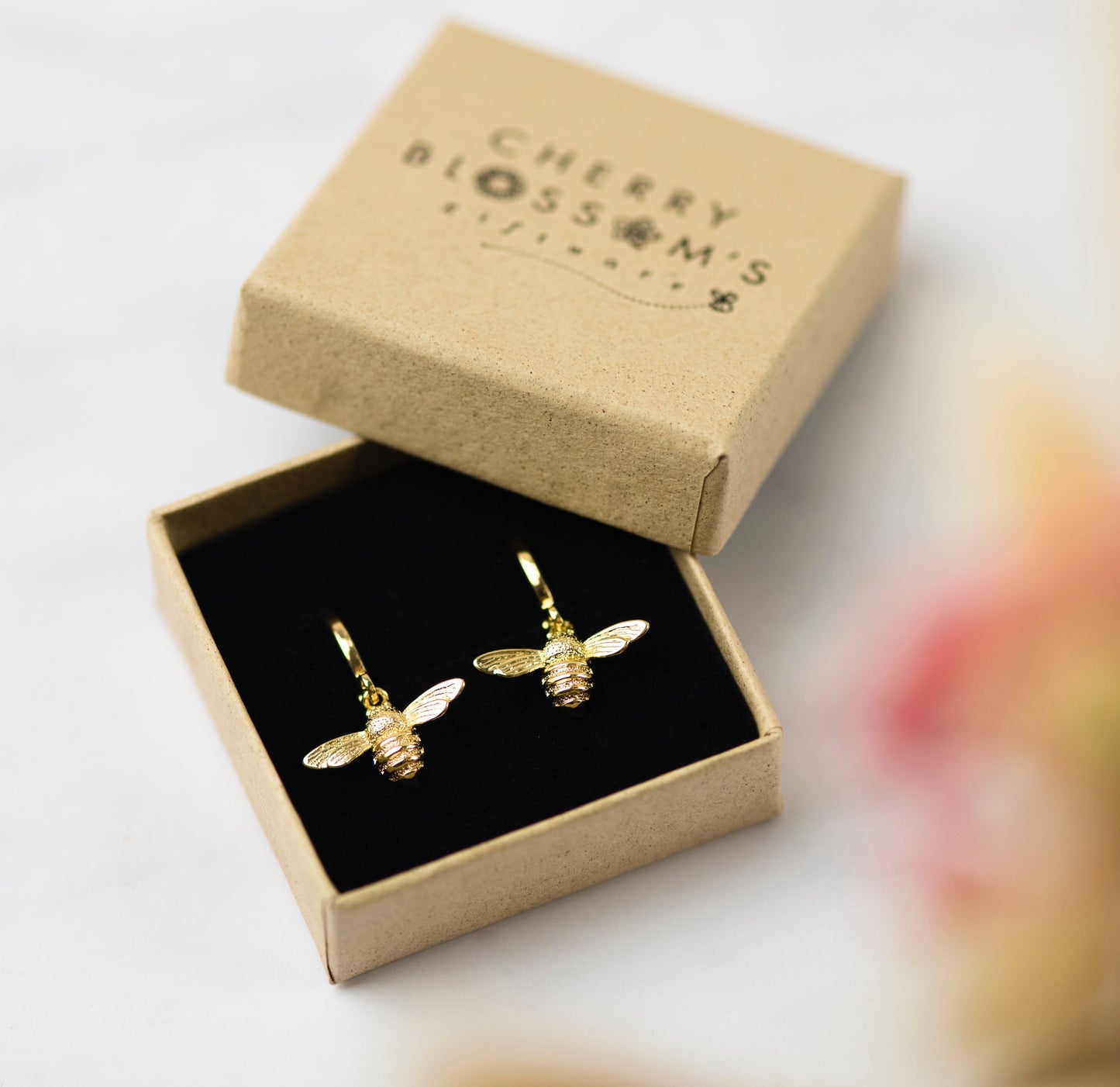 Gold Bumble Bee Hoop Earrings