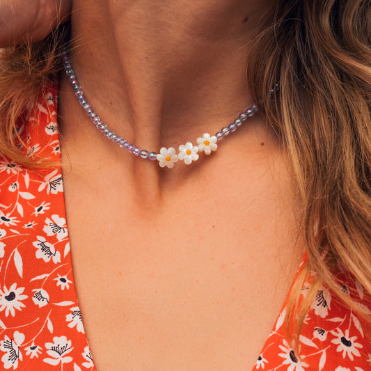 Purple beaded daisy choker
