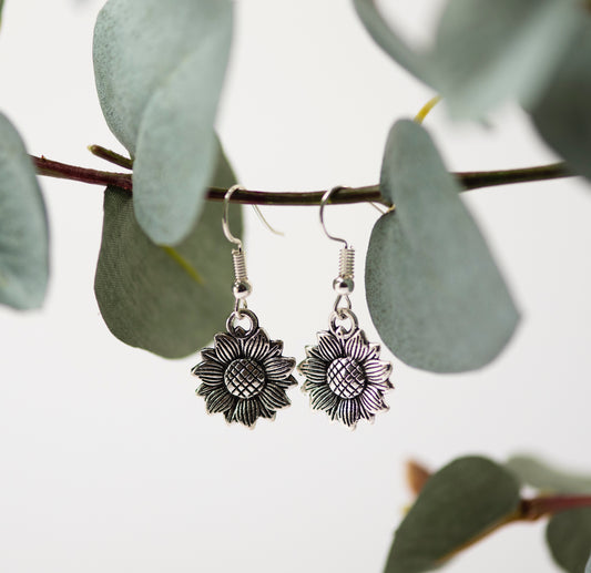 Silver Sunflower Earrings