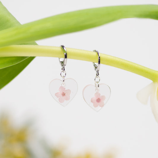 Pink Flower Hoop Earrings