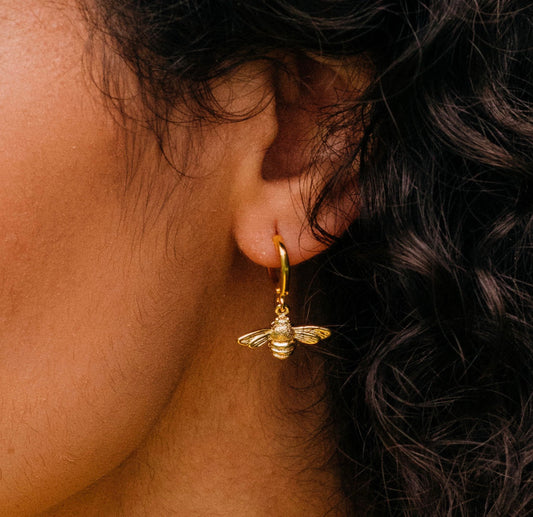 Gold Bumble Bee Hoop Earrings