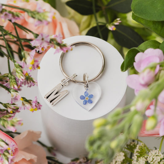Personalised Heart Forget Me Not Keyring