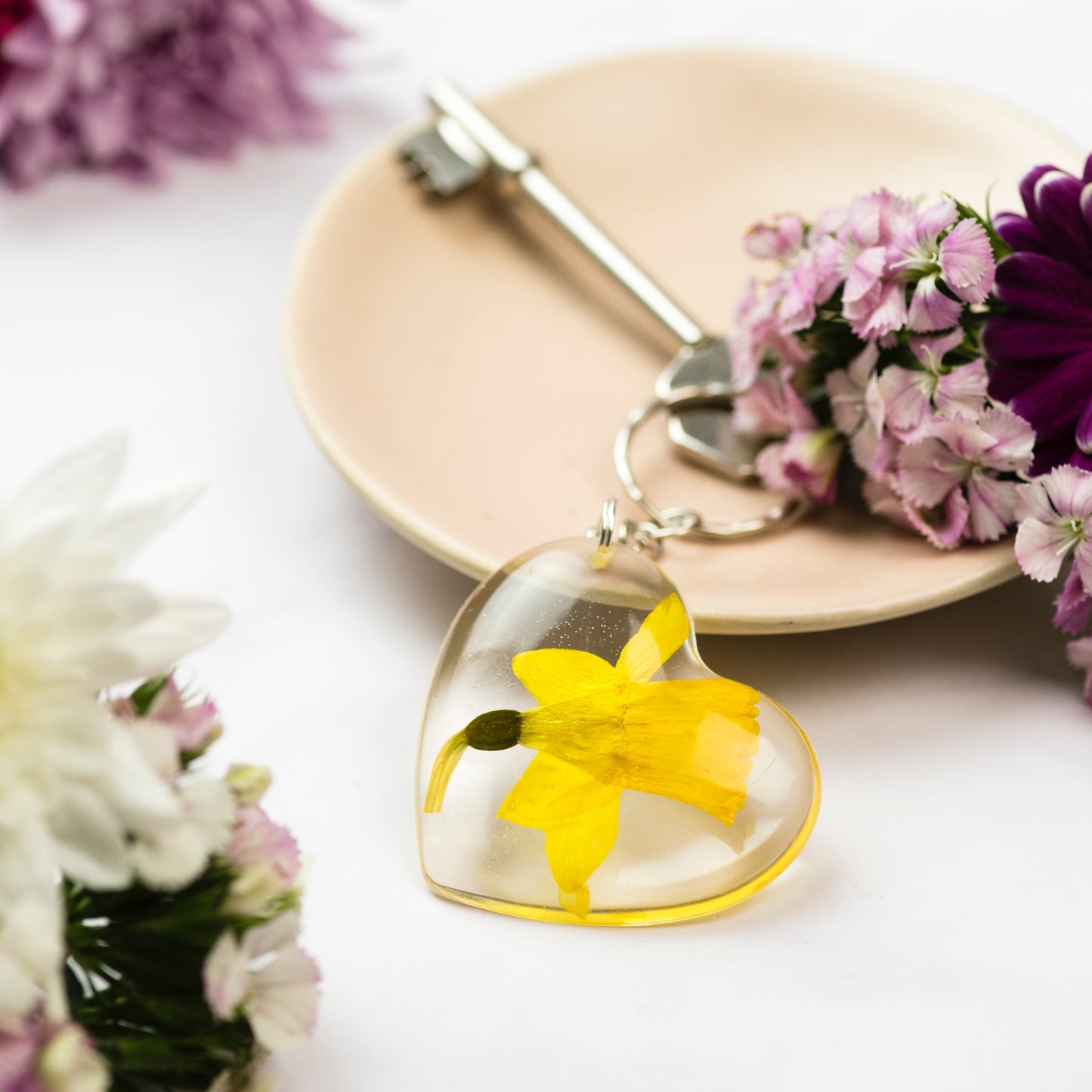Daffodil Heart Keyring