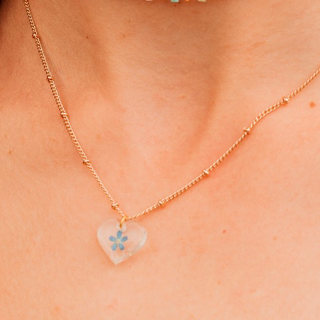 Gold Heart Forget Me Not Necklace