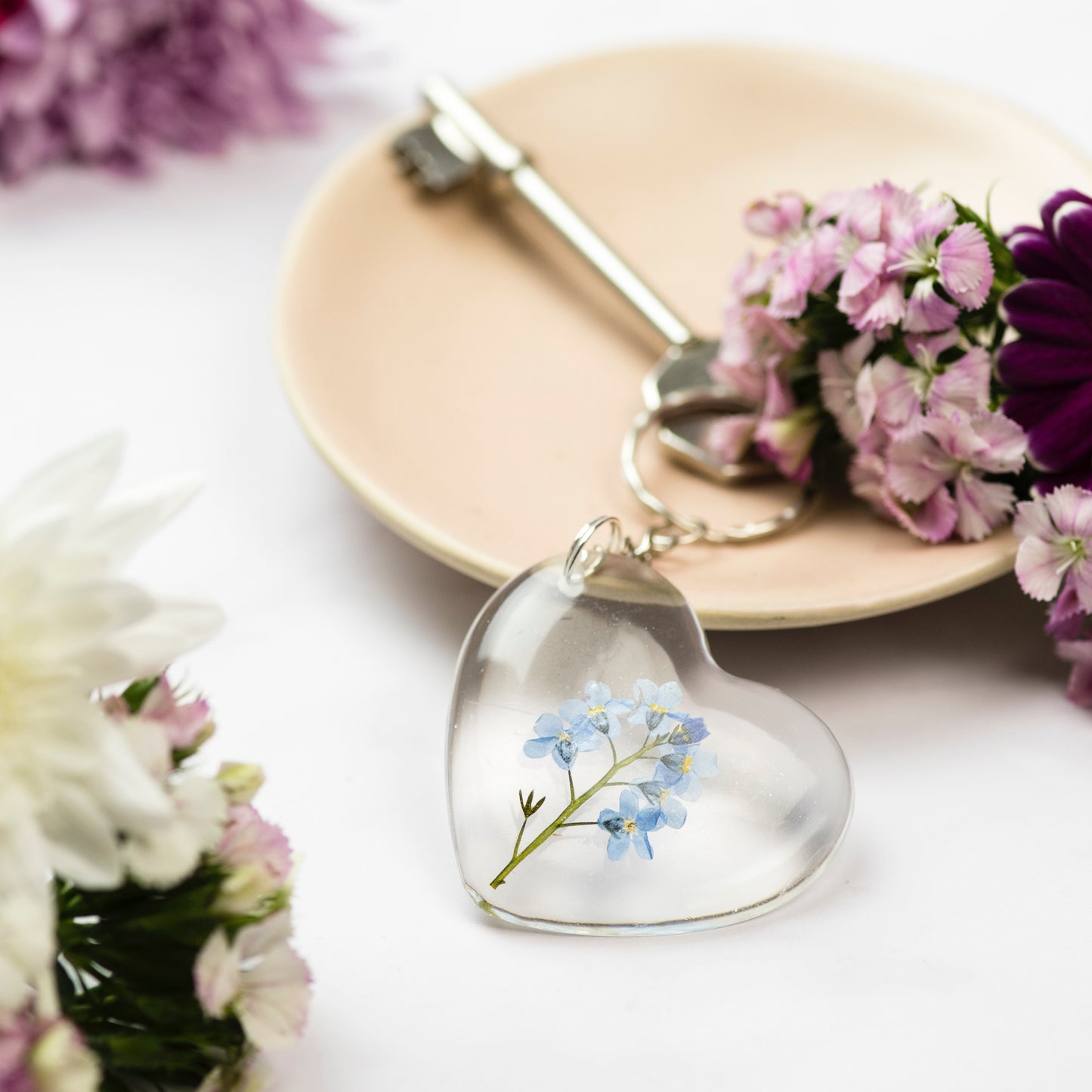 Forget Me Not Heart Keyring
